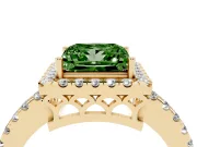 Fancy Green Princess Cut Diamond Pavé Band Halo Engagement Ring Set in Yellow gold with Prong Setting