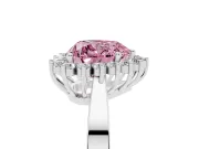 Fancy Pink Heart Cut Diamond Halo Ring Set in Platinum with Round Halo and Smooth Solitaire Band