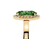 Oval Thin Halo Low Profile Engagement Ring Setting for a Fancy Green Lab-Grown Diamond | Slim Plain Band | Yellow Gold