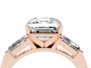 Asscher Cut Three Stone Engagement Ring Setting | Tapered Baguettes | Rose Gold