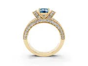 Emerald Cut Vintage Pave Engagement Ring Setting for a Fancy Blue Lab-Grown Diamond | Milgrain Edges | Yellow Gold