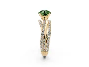 Fancy Green Round Cut Diamond Solitaire Twist Band Ring Set in Yellow gold with Pavé Setting and Prong Head