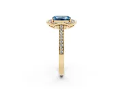 Emerald Cut Petal Tip Halo Engagement Ring Setting for a Fancy Blue Lab-Grown Diamond | Pavé Band | Yellow Gold