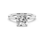 Cushion Cut Diamond Solitaire Ring Set in Platinum with Thin Band and Prong Setting