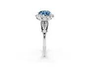 Fancy Blue Heart Cut Diamond Halo Engagement Ring Set in Platinum with Filigree Band and Prong-Set Center