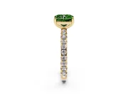 Fancy Green Radiant Cut Diamond Pavé Solitaire Ring Set in Yellow gold with Round Band and Prong Setting