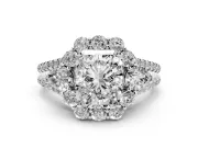 Radiant Cut Scalloped Halo Engagement Ring Setting | Pear Side Stones | Platinum
