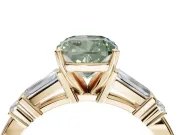 Cushion Cut Tapered Baguette Engagement Ring Setting for a Fancy Green Lab-Grown Diamond | Bar Set Sides | Yellow Gold