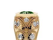 Fancy Green Round Cut Diamond Bezel Ring Set in Yellow gold with Milgrain Accent Band