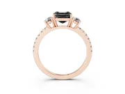 Asscher Cut Three Stone Engagement Ring Setting for a Black Center | Pavé Shoulders | Rose Gold