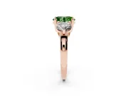 Oval Three Stone Engagement Ring Setting for a Fancy Green Lab-Grown Diamond | Open Prong Baskets | Rose Gold