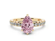 Fancy Pink Pear Cut Diamond Pavé Solitaire Ring Set in Yellow gold with Round Band and Prong Setting