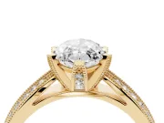 Marquise Cut Diamond Solitaire Ring Set in Yellow gold with Milgrain Double Row Round Pavé Band