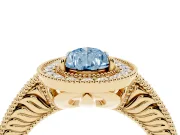 Fancy Blue Pear Cut Diamond Halo Ring Set in Yellow gold with Round Accent Halo, Pavé Band and Prong Setting