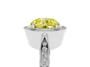 Round Milgrain Halo Engagement Ring Setting for a Fancy Yellow Lab-Grown Diamond | Side Stones | Platinum