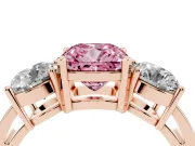 Cushion Cut Three Stone Engagement Ring Setting for a Fancy Pink Lab-Grown Diamond | Wide Plain Band | Rose Gold