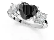 Fancy Black Heart-Shaped Lab-Grown Diamond Three-Stone Engagement Ring Set in Sterling Silver with Prong Setting