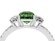 Emerald Cut Three Stone Engagement Ring Setting for a Fancy Green Lab-Grown Diamond | Pave Shoulders | Sterling Silver