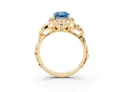 Radiant Cut Filigree Halo Engagement Ring Setting for a Fancy Blue Lab-Grown Diamond | Yellow Gold