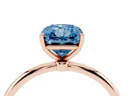 Fancy Blue Radiant Cut Diamond Solitaire Engagement Ring Set in Rose gold with Thin Band and Prong Setting