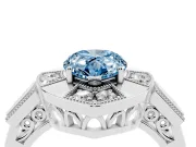 Fancy Blue Pear Cut Diamond Milgrain Halo Ring Set in Platinum with Split Shank