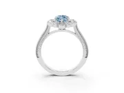 Fancy Blue Marquise Cut Diamond Halo Milgrain Pavé Ring Set in White gold with Prong Setting