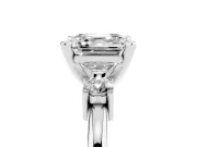 Three-Stone Asscher Cut Diamond Ring Set in Silver with Prong Setting and Plain Band