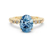Oval Beaded Solitaire Engagement Ring Setting for a Fancy Blue Lab-Grown Diamond | Yellow Gold