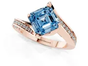 Fancy Blue Asscher Cut Diamond Solitaire Ring Set in Rose gold with Intertwined Pavé Twist Band