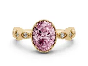 Fancy Pink Oval Cut Diamond Milgrain Marquise Twist Band Ring Set in Yellow gold with Prong Setting