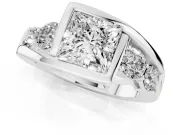Princess Cut Bezel Bypass Engagement Ring Setting | Round Side Stones | Platinum