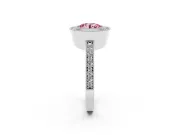 Fancy Pink Round Cut Diamond Halo Engagement Ring Set in Silver with Pavé Band and Round Halo Stones