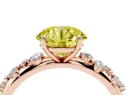 Fancy Yellow Round Cut Diamond Cluster Solitaire Ring Set in Rose gold with Prong Setting