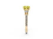 Cushion Cut Three Stone Engagement Ring Setting for a Fancy Yellow Lab-Grown Diamond | Pavé Band | Yellow Gold
