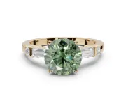 Round Tapered Baguette Engagement Ring Setting for a Fancy Green Lab-Grown Diamond | Yellow Gold