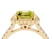 Fancy Yellow Asscher Cut Diamond Milgrain Floral Halo Engagement Ring Set in Yellow gold with Pavé Band