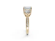 Emerald Cut Three Stone Engagement Ring Setting for a Fancy Blue Lab-Grown Diamond | Tapered Pave Band | Yellow Gold