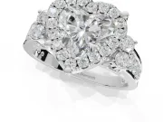 Heart-Shaped Halo Side Cluster Engagement Ring Setting | Graduated Channel Band | Sterling Silver