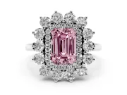 Emerald Cut Floral Double Halo Engagement Ring Setting for a Fancy Pink Lab-Grown Diamond | Plain Band | Platinum