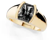 Radiant Cut Half Bezel Engagement Ring Setting for a Black Center | Wide Band | Yellow Gold