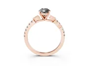 Fancy Black Pear Cut Diamond Solitaire Leaf-Inspired Ring Set in Rose gold with Pavé Band and Prong Setting