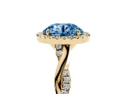 Round Twist Halo Engagement Ring Setting for a Fancy Blue Lab-Grown Diamond | Yellow Gold