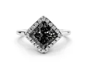 Princess Cut Halo Engagement Ring Setting for a Black Center | Plain Polished Band | White Gold