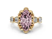 Marquise Floral Engagement Ring Setting for a Fancy Pink Lab-Grown Diamond | Petal Frame and Side Stones | Yellow Gold