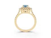 Emerald Cut Double Halo Engagement Ring Setting for a Fancy Blue Lab-Grown Diamond | Pave Shoulders | Yellow Gold