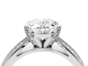 Oval Milgrain Solitaire Engagement Ring Setting | Graduated Double Row Pave | White Gold