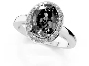 Fancy Black Oval Cut Diamond Halo Ring Set in Silver with Solitaire Band and Prong Setting