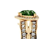 Fancy Green Heart Cut Diamond Halo Ring Set in Yellow gold with Double Pavé Split Shank