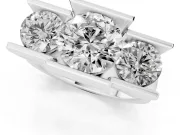 Round Cut Diamond Three-Stone Channel Set Ring Set in Silver with Smooth Polished Band