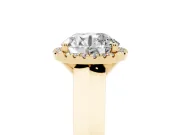 Round Cut Diamond Halo Ring Set in Yellow gold with Cathedral Band and Prong Setting